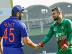 India's cricket team captain Rohit Sharma and Bangladesh's cricket team captain Litton Das during the unveiling of the trophy of the 3-match ODI cricket series (PTI) India's cricket team captain Rohit Sharma and Bangladesh's cricket team captain Litton Das during the unveiling of the trophy of the 3-match ODI cricket series (PTI)