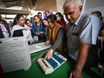 Delhi MCD Election 2022: 50 per cent polling recorded till 5:30pm. (Photo by Sanchit Khanna/ Hindustan Times) Delhi MCD Election 2022: 50 per cent polling recorded till 5:30pm. (Photo by Sanchit Khanna/ Hindustan Times)