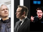 WikiLeaks founder Julian Assange (Left), Twitter CEO Elon Musk (Centre), Edward Snowden (Right).