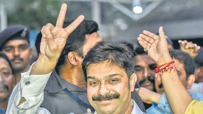 Mumbai, India - December 7, 2017: BJP's candidate Prasad Lad waves as he win the seat of MLC byelection at Vidhan Bhuvan in Mumbai, India, on Thursday, December 07, 2017. (Photo by Kunal Patil/Hindustan Times) (Kunal Patil/HT PHOTO) Mumbai, India - December 7, 2017: BJP's candidate Prasad Lad waves as he win the seat of MLC byelection at Vidhan Bhuvan in Mumbai, India, on Thursday, December 07, 2017. (Photo by Kunal Patil/Hindustan Times) (Kunal Patil/HT PHOTO)