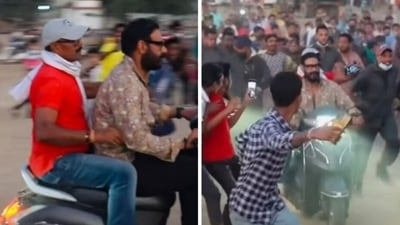 Ajay Devgn chased by a mob on the sets of Bholaa.