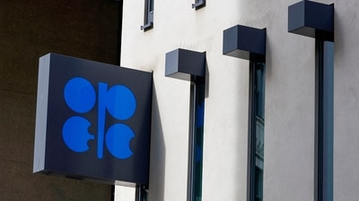 An OPEC sign seen on the day of OPEC+ meeting that was scheduled to take place in Vienna. (REUTERS)