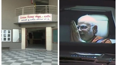 PM Modi arrived in Ahmedabad on Sunday to cast his vote on Monday in Sabarmati constituency. PM Modi arrived in Ahmedabad on Sunday to cast his vote on Monday in Sabarmati constituency.
