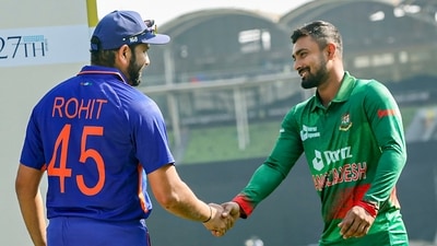 India's cricket team captain Rohit Sharma and Bangladesh's cricket team captain Litton Das during the unveiling of the trophy of the 3-match ODI cricket series (PTI) India's cricket team captain Rohit Sharma and Bangladesh's cricket team captain Litton Das during the unveiling of the trophy of the 3-match ODI cricket series (PTI)