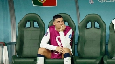 Portugal's Cristiano Ronaldo on the substitutes bench. (REUTERS)
