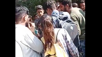 Screengrab from one of the videos from MBR college in Rajasthan doing rounds on social media. (Twitter) Screengrab from one of the videos from MBR college in Rajasthan doing rounds on social media. (Twitter)
