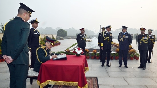 "We reaffirm our unwavering commitment to preserve protect and promote our National Interests and to remain a #CombatReady #Credible #Cohesive & #FutureProof Force. We pay homage to supreme sacrifices of our Bravehearts & gratitude to our veterans," Spokesperson Indian Navy tweeted quoting Navy chief Admiral R Hari Kumar as saying.(ANI)