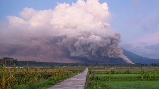 Indonesia Semeru Volcano: Mount Semeru releases volcanic materials during an eruption. (AP)