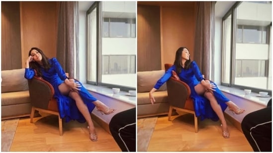 Karisma Kapoor earlier left jaws drop with her elegant look in a royal blue cocktail dress.(Instagram/@therealkarismakapoor)