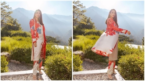 Karisma Kapoor loves travelling whether it is with her friends or family. Her Instagram handle features several images of herself from various different locations around the globe. In her recent post, the actor can be seen flaunting her red floral contemporary kurta in the hills of Rishikesh in Uttarakhand.(Instagram/@therealkarismakapoor)
