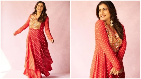 Kajol has lately been dropping some gorgeous photos of herself in traditional fits by various talented designers. She has upped her ethnic fashion game for the promotions of her upcoming film Salaam Venky. For a latest promotional event of her film, the Dilwale Dulhaniya Le Jayenge actor adorned a simple yet traditional red palazzo set.(Instagram/@kajol)