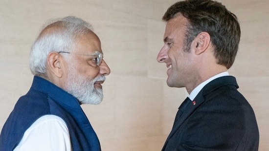 French President Macron share a photo of him and PM Modi. (Twitter) French President Macron share a photo of him and PM Modi. (Twitter)