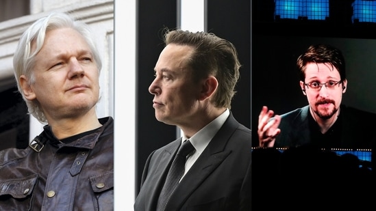 WikiLeaks founder Julian Assange (Left), Twitter CEO Elon Musk (Centre), Edward Snowden (Right).