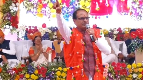 MP CM Shivraj Singh Chouhan at a public event in Indore on Sunday. (ANI)