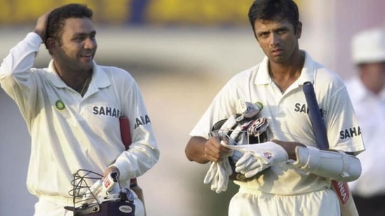 Virender Sehwag and Rahul Dravid for India.(Getty Images)