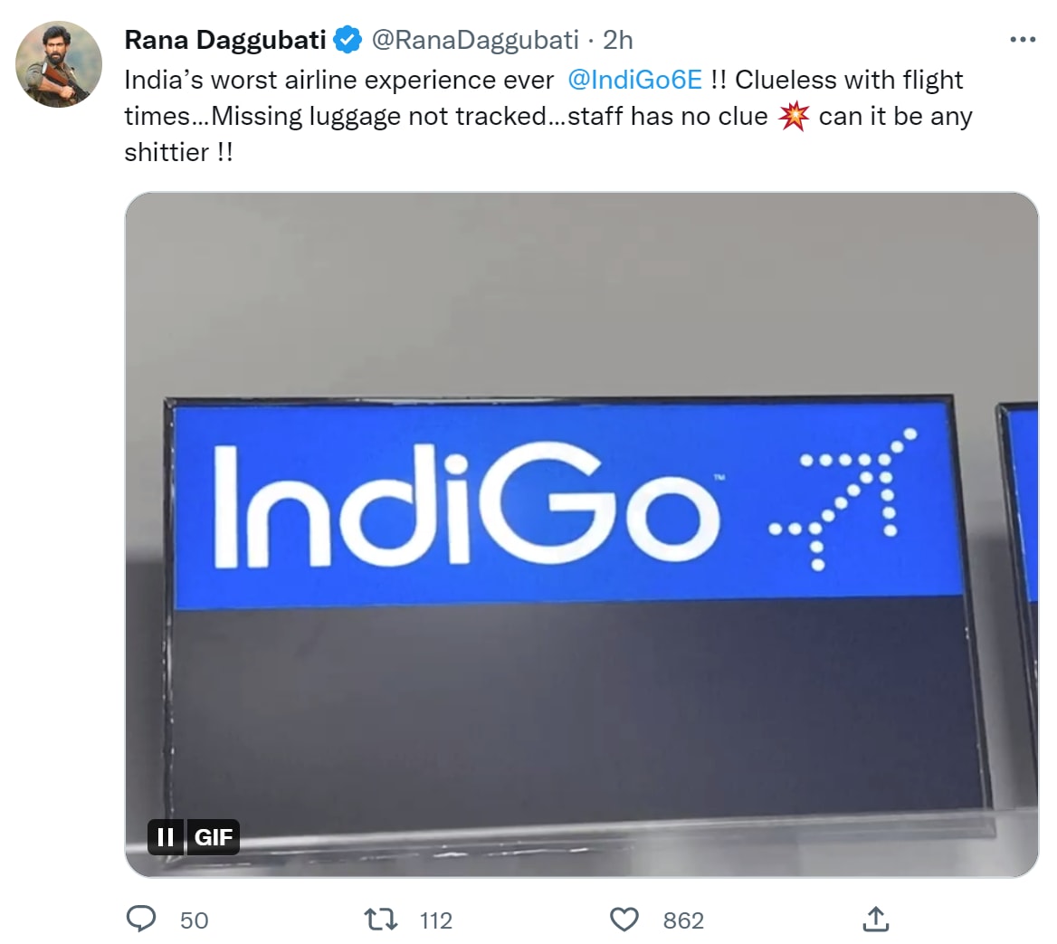 Hero Rana's Serious Comments on Indigo Airlines