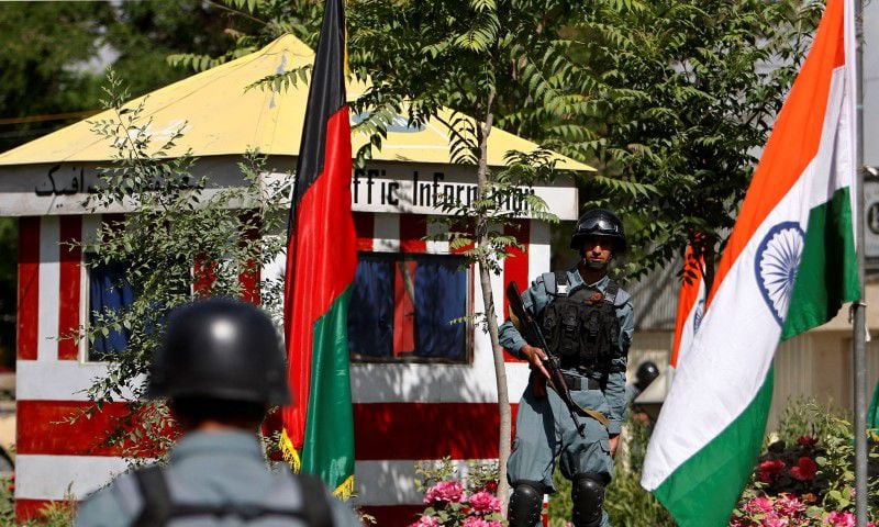 Afghan policemen stand guard next to Indian and Afghan national flags, at a check point in Kabul, Afghanistan. (Reuters) Afghan policemen stand guard next to Indian and Afghan national flags, at a check point in Kabul, Afghanistan. (Reuters)