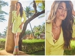 Rashmika Mandanna is basking on the success of her latest big release Goodbye which also stars veteran actor Amitabh Bachchan. The film was released on the OTT platform Netflix. She asked her fans whether they have watched the film yet as she dropped images of herself in a stunning pastel green blazer short dress.