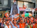 BJP supporters raise slogans during Prime Minister Narendra Modi's election campaign in Ahmedabad. (PTI Photo) BJP supporters raise slogans during Prime Minister Narendra Modi's election campaign in Ahmedabad. (PTI Photo)