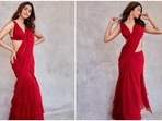 Pooja Hegde's red tiered saree and bralette is for the minimal and lowkey brides. Pooja Hegde's red tiered saree and bralette is for the minimal and lowkey brides.