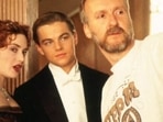 Kate Winslet and Leonardo DiCaprio with director James Cameron the set of Titanic.