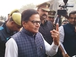 SP MP Ram Gopal Yadav cast his vote in Etawah's Saifai Monday.