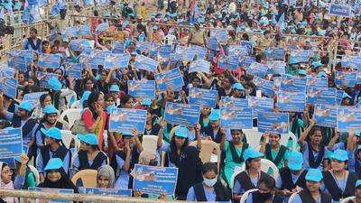 Students during the ‘Rayalaseema Garjana’ rally in Kurnool. (HT Photo) Students during the ‘Rayalaseema Garjana’ rally in Kurnool. (HT Photo)