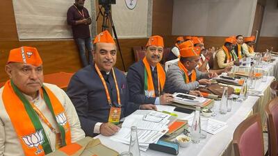 Himachal BJP leaders taking part in the party’s two-day national executive meeting in New Delhi on Monday. (HT Photo) Himachal BJP leaders taking part in the party’s two-day national executive meeting in New Delhi on Monday. (HT Photo)