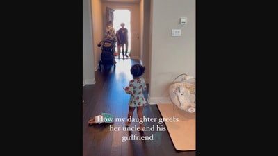 The image, taken from the viral Instagram video, shows the kid running towards her uncle and his girlfriend. (Instagram/@camillesmiith)