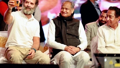 Congress leader Rahul Gandhi takes a selfie with Rajasthan Chief Minister Ashok Gehlot and Madhya Pradesh Congress President Kamal Nath during the Bharat Jodo Yatra, in Jhalawar, (PTI) Congress leader Rahul Gandhi takes a selfie with Rajasthan Chief Minister Ashok Gehlot and Madhya Pradesh Congress President Kamal Nath during the Bharat Jodo Yatra, in Jhalawar, (PTI)