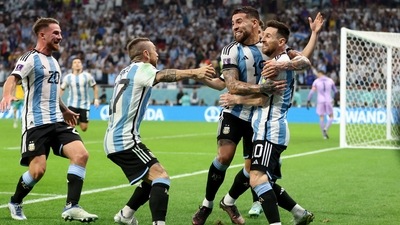 FIFA World Cup 2022: Argentina's Lionel Messi celebrates scoring their first goal vs Australia. (REUTERS)