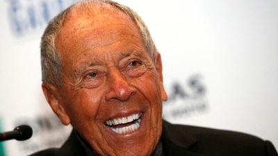 Tennis coach Nick Bollettieri laughs during a news conference where he was introduced as one of the five new inductees to the International Tennis Hall of Fame in New York (REUTERS)