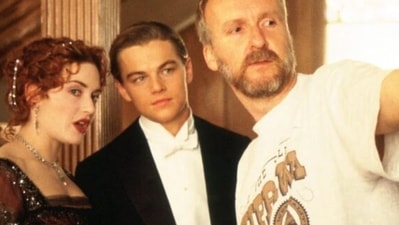 Kate Winslet and Leonardo DiCaprio with director James Cameron the set of Titanic. Kate Winslet and Leonardo DiCaprio with director James Cameron the set of Titanic.