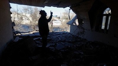 Russia-Ukraine War: A man shows a building on the premises of a local church. (Reuters)