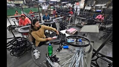 Bicycles being manufactured at Hero Cycles in Ludhiana, where 3,500 employees make 10,000 cycles daily. The company sold 25,000 cycles a day during the Covid-19 pandemic. (Gurpreet Singh/HT) Bicycles being manufactured at Hero Cycles in Ludhiana, where 3,500 employees make 10,000 cycles daily. The company sold 25,000 cycles a day during the Covid-19 pandemic. (Gurpreet Singh/HT)