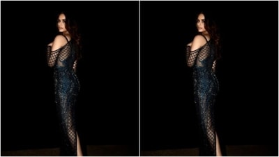 Manushi played muse to fashion designer Falguni Shane peacock and picked a sheer blue gown from the shelves of the designer. (Instagram/@manushi_chhillar)