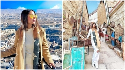 Actor Hina Khan is enjoying an extended holiday in Turkey. After exploring Istanbul and its touristy haunts, Hina travelled to Cappadocia to witness the beauty of the historical semi-arid region. Cappadocia boasts of distinctive fairy chimneys, Bronze Age homes, unique moon-like landscapes, underground cities, cave churches, hot balloon tours, and much more. And Hina gave a glimpse of the same to her fans through Instagram. (Instagram) Actor Hina Khan is enjoying an extended holiday in Turkey. After exploring Istanbul and its touristy haunts, Hina travelled to Cappadocia to witness the beauty of the historical semi-arid region. Cappadocia boasts of distinctive fairy chimneys, Bronze Age homes, unique moon-like landscapes, underground cities, cave churches, hot balloon tours, and much more. And Hina gave a glimpse of the same to her fans through Instagram. (Instagram)