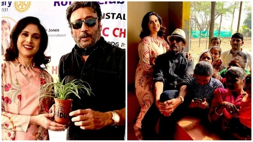 Meenakshi Seshadri and Jackie Shroff in Pune. Meenakshi Seshadri and Jackie Shroff in Pune.