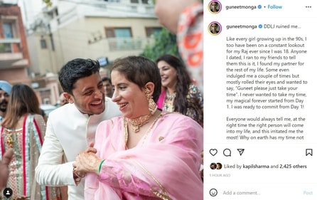 Guneet Monga has shared a picture from her engagement with a note. Guneet Monga has shared a picture from her engagement with a note.