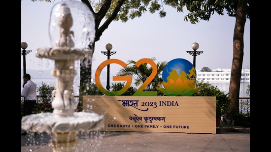 A G20 logo installed in Udaipur, December 5, 2022 (Ishant)