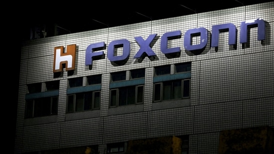 Covid In China: The logo of Foxconn is seen outside the company's building.(Reuters)