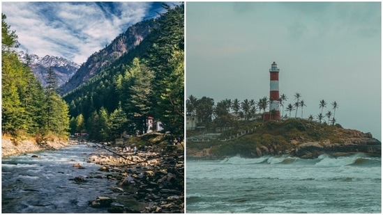 Scenic views of Kasol, Himachal Pradesh, and Kovalam, Kerala. (Pexels)