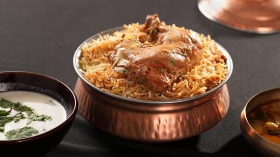 The Hyderabadi biryani uses a ground spice blend and can be spicy.