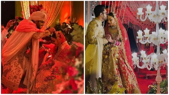 Actor Hansika Motwani exchanged vows with entrepreneur Sohael Khaturiya at Mundota Fort in Jaipur, Rajasthan on December 4. The couple is yet to release their dreamy wedding photos but some inside pictures has already set the internet ablaze.(Instagram/@hmonlyforyou)