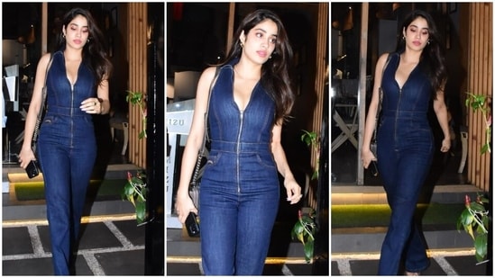 Janhvi Kapoor's glam diva avatar in deep-neck denim jumpsuit for outing ...