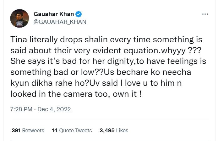 Gauahar Khans tweet.
