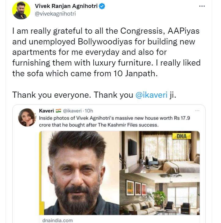 Vivek Agnihotri thanks Bollywood for ‘building new apartments for him ...