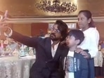 Ram Charan with the children of late colonel Santosh Babu at an event. Ram Charan with the children of late colonel Santosh Babu at an event.