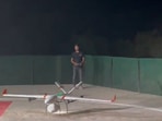 Drone makes its landing loaded with first batch of medicines to deliver to the primary health centre in Pedaldoba, Meghalaya.