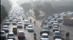 At sector 95 in peak morning hours in Noida on Tuesday. (Sunil Ghosh/HT Photo) At sector 95 in peak morning hours in Noida on Tuesday. (Sunil Ghosh/HT Photo)